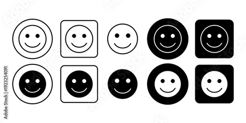 Emoji Smile Face Icon Collection in Outline and Solid Style for Messaging and Feedback Platforms
