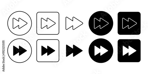 Fast Forward Playback Icon Collection in Outline and Solid Style for Media Streaming