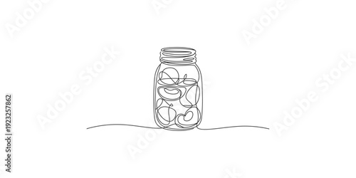 A simple line art illustration of a glass jar filled with coins on a white background