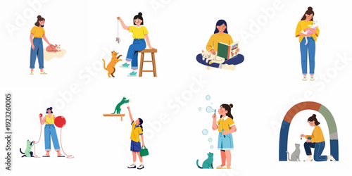 Diverse Women and Their Cats: Daily Life, Play, and Affection with Feline Companions