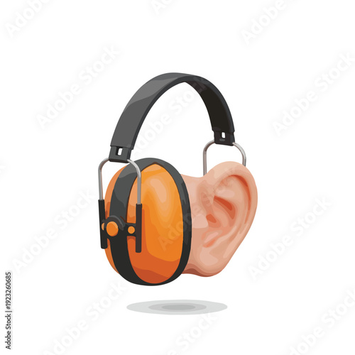 Orange Ear Protection Headphones on Human Ear