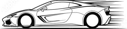 Fast modern sports car side view vector line art illustration with speed motion blur lines for racing automotive design