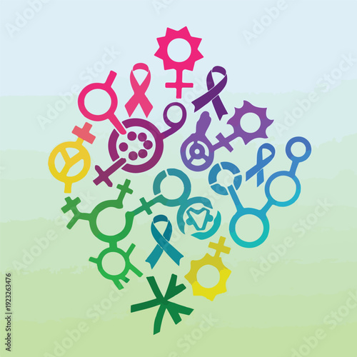 Rainbow colorful LGBT pride symbols heart shape