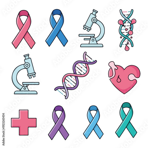 Medical awareness ribbons and icons set