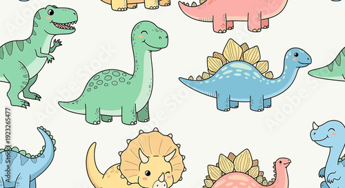 Cute Cartoon Dinosaurs Seamless Pattern