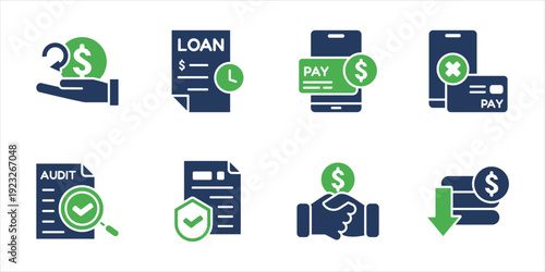 Financial office icon set. Business symbol pack. Modern icon collection