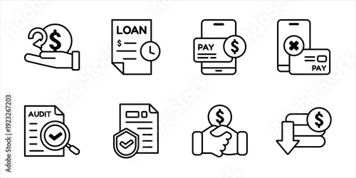 Financial office outline icon set. Business thin line symbol collection