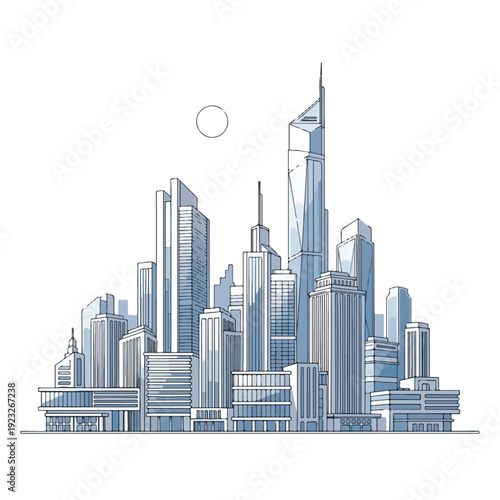 Futuristic city skyline with skyscrapers and modern architecture