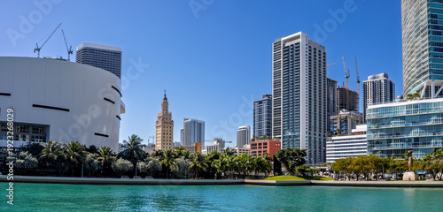 Fotografie Miami Florida urban skyline with Freedom Tower and modern buildings