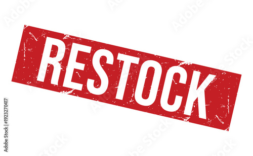 A red rectangular stamp with the word RESTOCK in large white letters