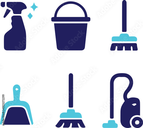 Vacuum Cleaner and Cleaning Equipment Silhouette Icon Set
