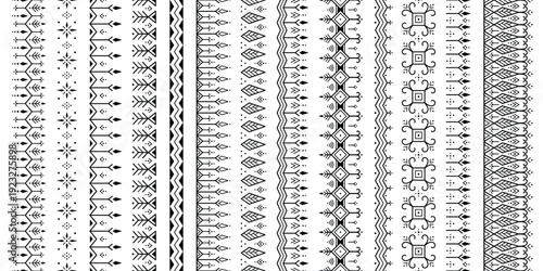 Seamless tribal geometric ornament tattoo pattern set collection