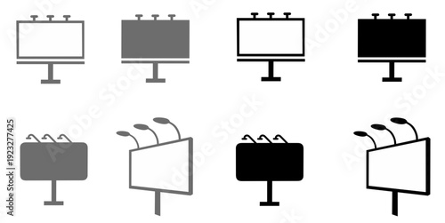 Set of billboard and outdoor signage icons in various styles. Vector illustration of billboard