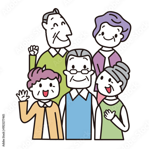 たくさんの老人が集まって楽しそうな様子