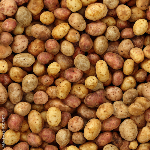 Seamless pattern of piled mixed potatoes for infinite repeating backgrounds or textures