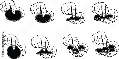 Visual guide showing hands handling and shaping small, flat objects into multiple curved pieces, possibly for crafts or cooking.