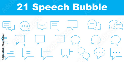 Speech bubbles thin line icons set. Speech, bubble, talk, chat, message, balloon and communication. Vector design.