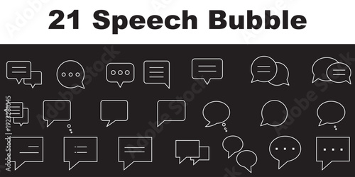 Speech bubbles thin line icons set. Speech, bubble, talk, chat, message, balloon and communication. Vector design.
