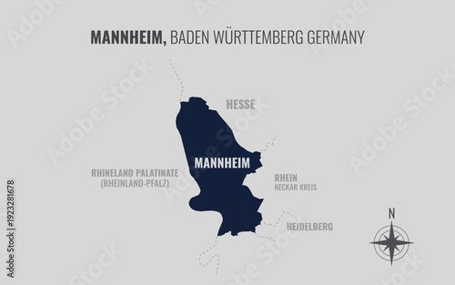 Tableau sur toile A map showing Mannheim BW Kreise into Gemeinden in a minimalist colorful style