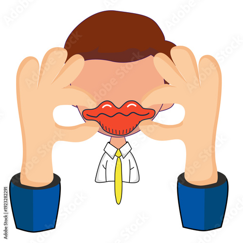 illustration of Man Stretching Mouth with Hands