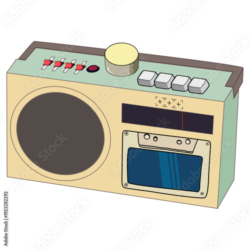 retro vintage style illustration the radio channel, station. Broadcasting concept. Old audio equipment.