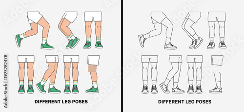 Human Legs Knee Illustration Set, Body Part Anatomy Vector Art, Leg Posture Exercise Clipart, Joint Movement Graphic Design, Lower Body Fitness Pack, Knee Bend Stretch Collection, Medical Anatomy Char