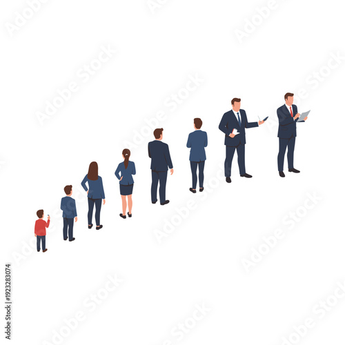 Progression of People in Business Attire Representing Growth and Development.