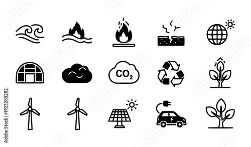 Climate Change and Sustainability Rounded Vector Icon Set