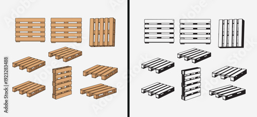 Wooden Pallet Crate Box Illustration, Shipping Cargo Container Vector Art, Warehouse Storage Rack Clipart, Logistics Transport Graphic Design, Wooden Frame Structure Pack, Industrial Packing Collectio
