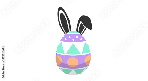 Easter Egg with Bunny Ears Illustration, Colorful Patterned Paschal Egg Vector