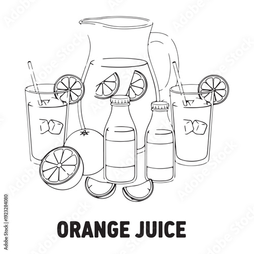 Orange Juice Summer Drink Illustration, Fresh Fruit Beverage Vector Art, Citrus Lemon Lime Clipart Design, Cold Refreshing Juice Graphic Pack, Tropical Smoothie Glass Collection, Lemonade Pitcher Draw