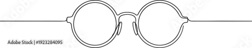 Continuous one line drawing of round eyeglasses for optical vision health and fashion accessory design