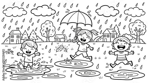 Children Playing in Rainy Weather.