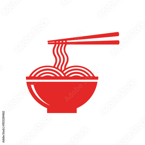Red Bowl of Noodles with Chopsticks A Simple Culinary Icon.