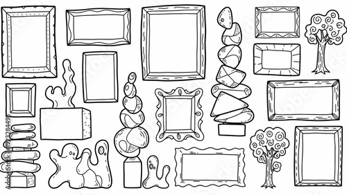 Various picture frames and sculptures.