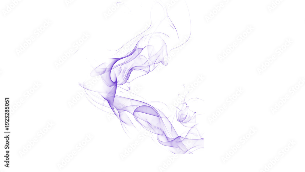 Obraz premium Delicate tendrils of translucent lavender smoke drift and curl elegantly against a stark white background.