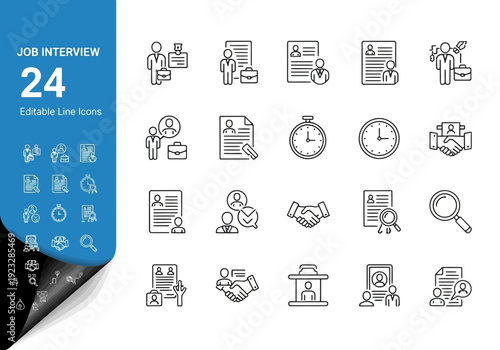 A set of 24 editable line icons for a job interview process