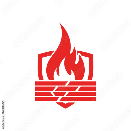 Red flame and shield icon representing network security and protection.