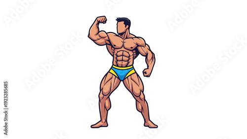 Muscular Man Flexing Biceps Pose.
