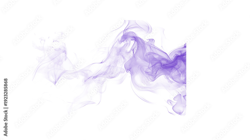 Obraz premium Wispy purple smoke unfurling in a graceful, flowing pattern across a clean white canvas, suggesting creativity.
