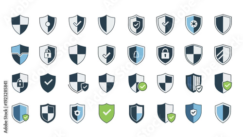 Collection of various shield icons.