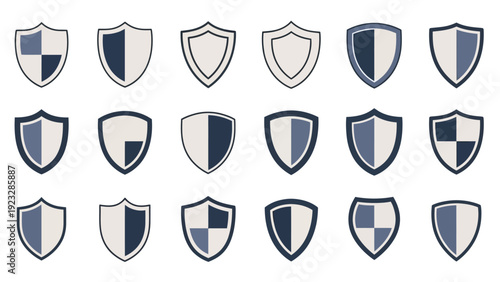 Collection of various shield icons.