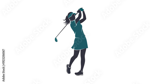 Woman Golfer in Action Pose.