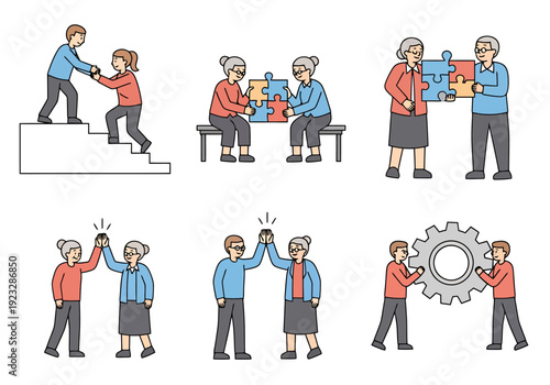 Elderly People Collaborating Together Engaging Social Senior Activities For Teamwork Success And Community Building Concepts