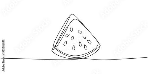 Continuous one line drawing Water Melon Fruit. Bright juicy summer fruit concept. Doodle vector illustration, Watermelon one continuous line design. Fruits symbol design concept. Decorative elements.