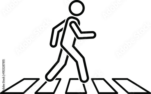 Vector line art icon of a pedestrian walking on a zebra crossing for road safety