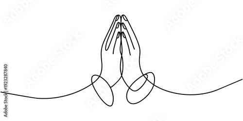 praying palms continuous one line drawing, Self drawing of one continuous line. Hand drawn  illustration. hand, candle, flame, fire, palm, light, religion, candlelight.