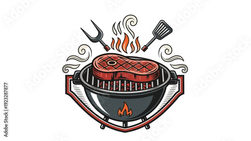 Grilled Steak on Barbecue Grill.