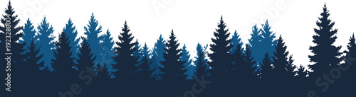 WebLayered forest silhouette, coniferous trees, pine fir woodland, natural skyline, wilderness scenery, outdoor nature, evergreen environment, eco design, flat vector illustration