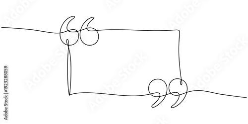 Quotation marks with space for text in a continuous one-stroke pattern. One continuous line of paw prints. Vector illustration, editable stroke.